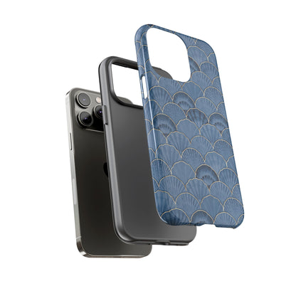 Blue Scallop Phone Case for iPhone Samsung Pixel – Art Deco Fan Gold Luxury Aesthetic - JGUS