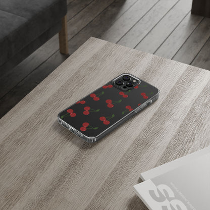 Random Cherry Pattern Clear Phone Case – Playful and Protective