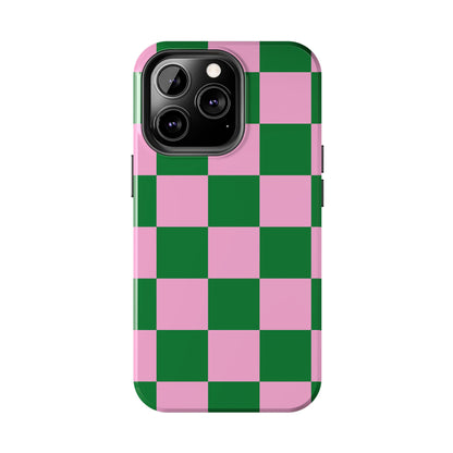 Pink Retro Checkered Phone Case – 90s Aesthetic, Vintage Grid Pattern for iPhone & Samsung