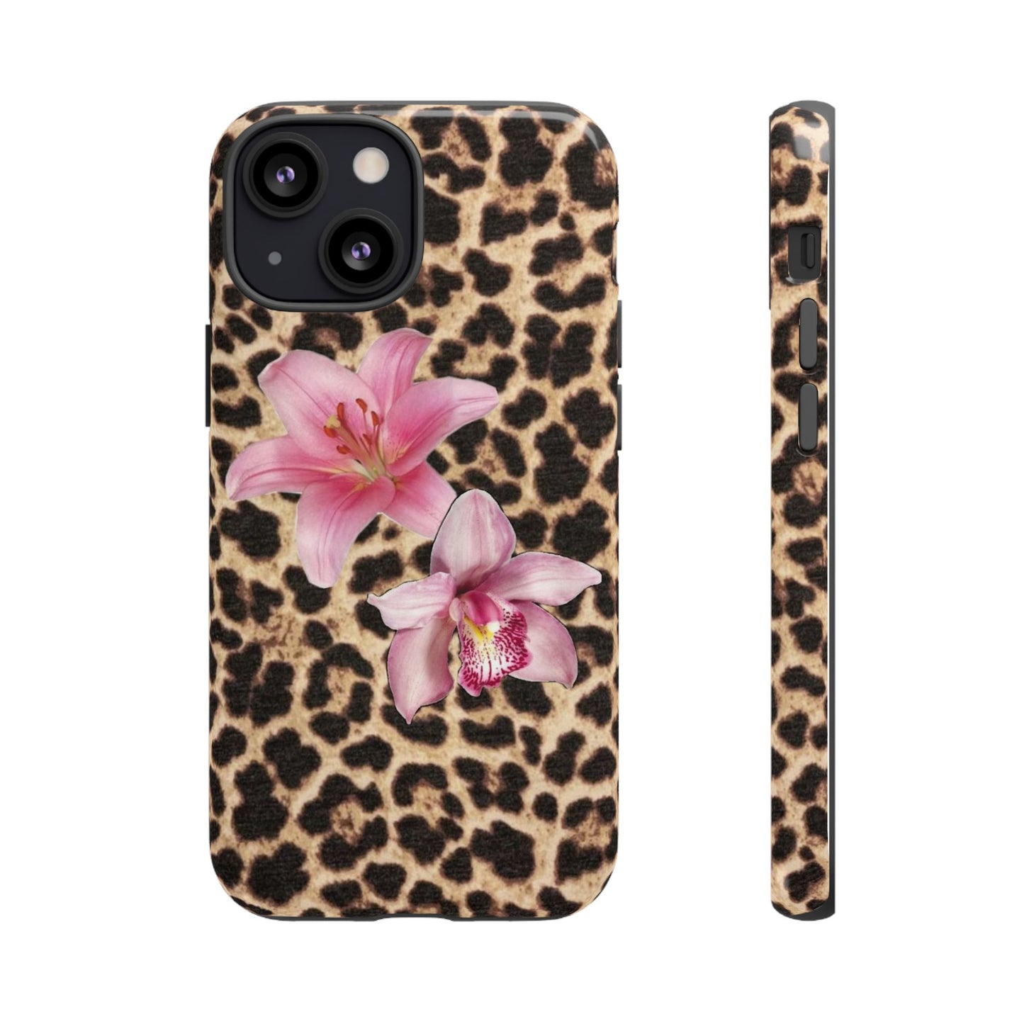 Leopard Print Phone Case with Pink Flowers – Stylish Floral Animal Design for iPhone & Samsung