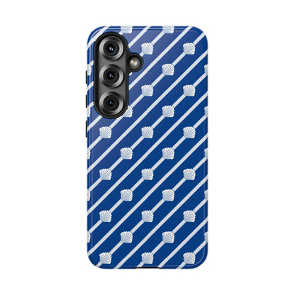 Navy Blue Seashell Phone Case for iPhone Samsung Pixel – Nautical Coastal Stripe Aesthetic - JGUS