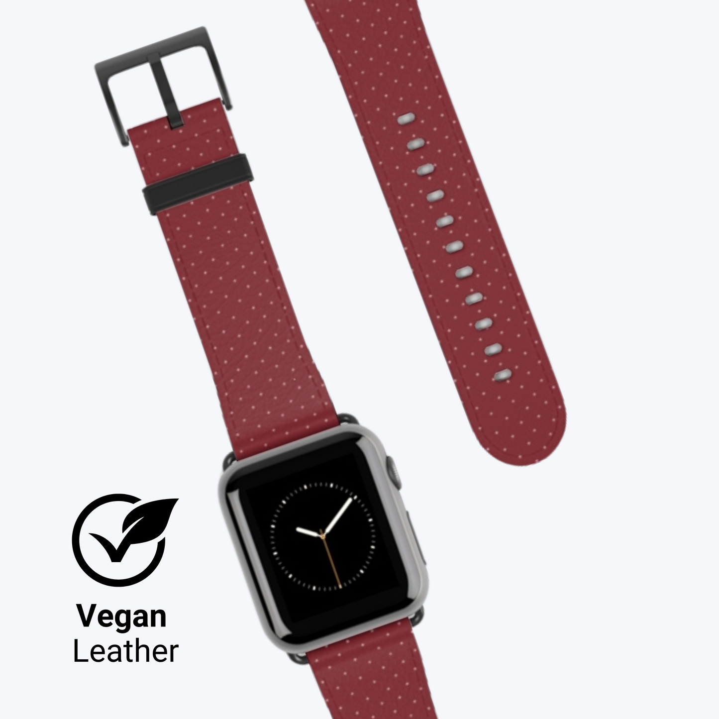 Burgundy & White Vegan Leather Apple Watch Band - Eco-Friendly & Festive Design