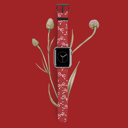 Pink Bows on Red Apple Watch Band