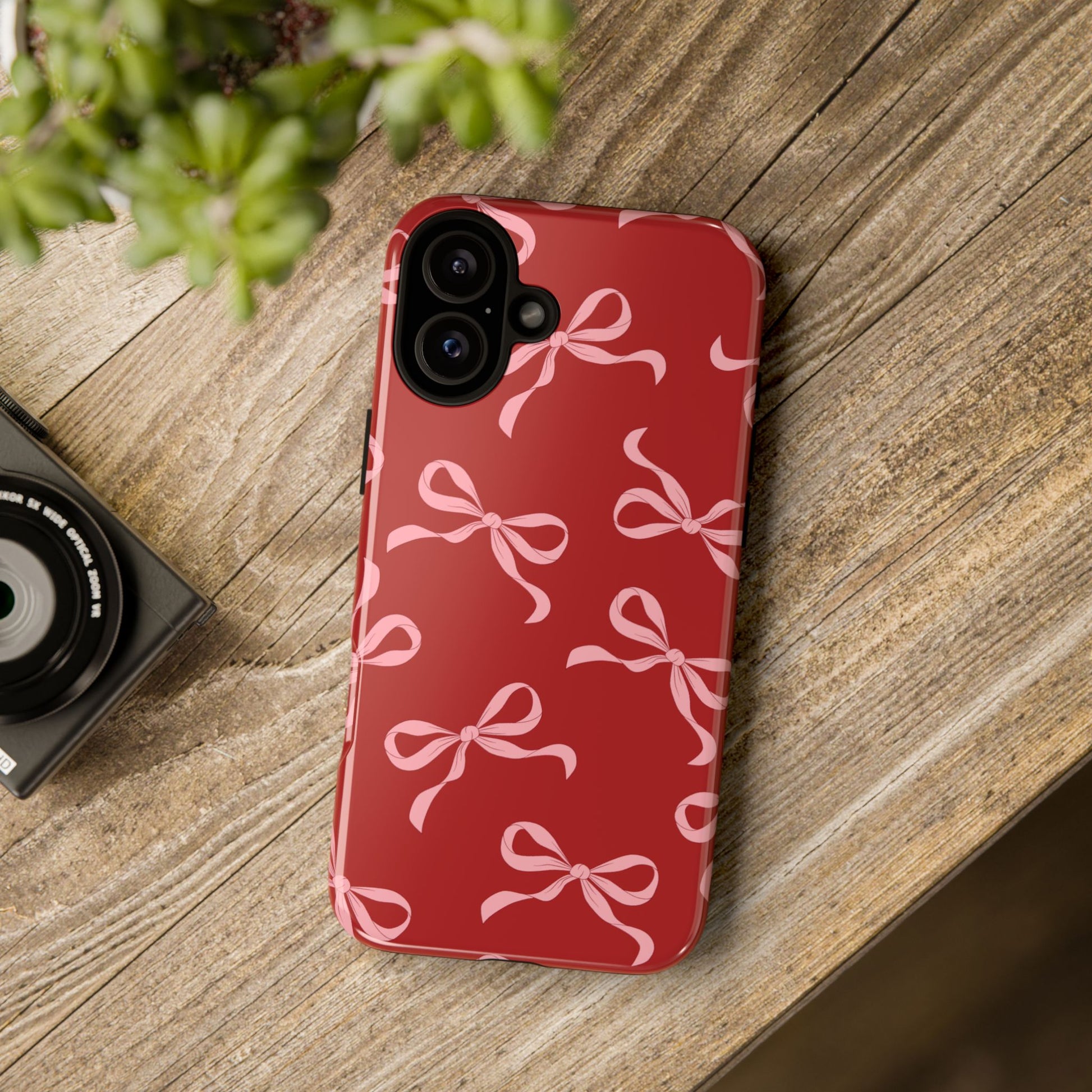 Pink Bows on Red Phone Case - JGUS