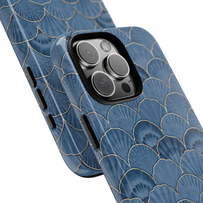Blue Scallop Phone Case for iPhone Samsung Pixel – Art Deco Fan Gold Luxury Aesthetic - JGUS