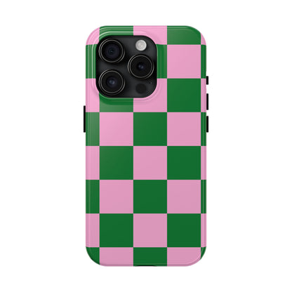 Pink Retro Checkered Phone Case – 90s Aesthetic, Vintage Grid Pattern for iPhone & Samsung