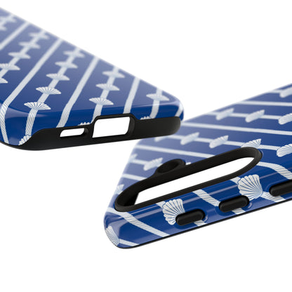 Navy Blue Seashell Phone Case for iPhone Samsung Pixel – Nautical Coastal Stripe Aesthetic - JGUS
