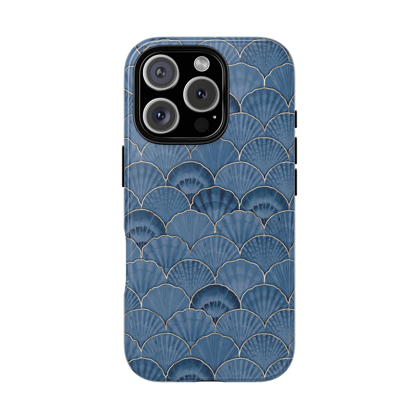 Blue Scallop Phone Case for iPhone Samsung Pixel – Art Deco Fan Gold Luxury Aesthetic - JGUS