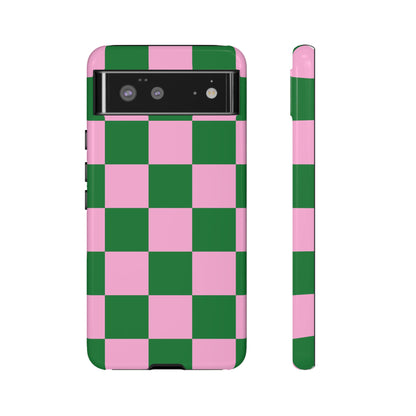 Pink Retro Checkered Phone Case – 90s Aesthetic, Vintage Grid Pattern for iPhone & Samsung - JGUS