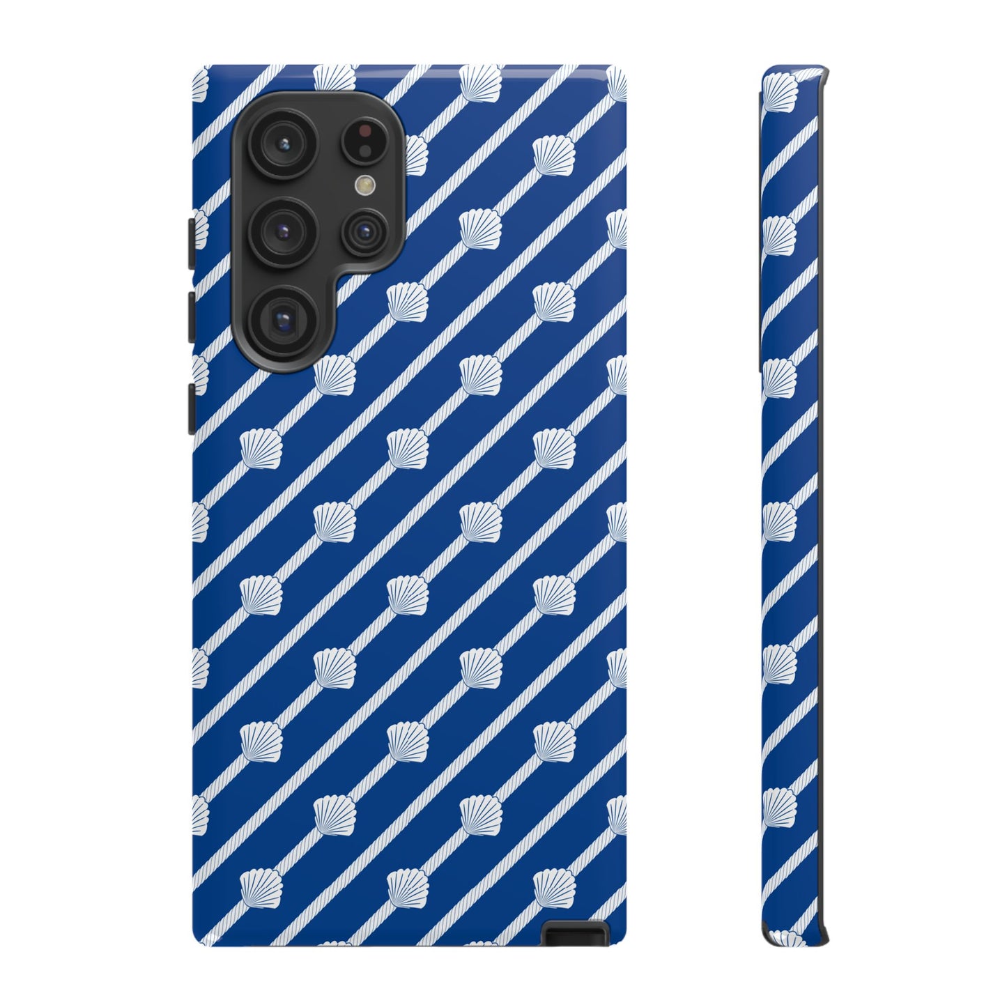 Navy Blue Seashell Phone Case for iPhone Samsung Pixel – Nautical Coastal Stripe Aesthetic - JGUS