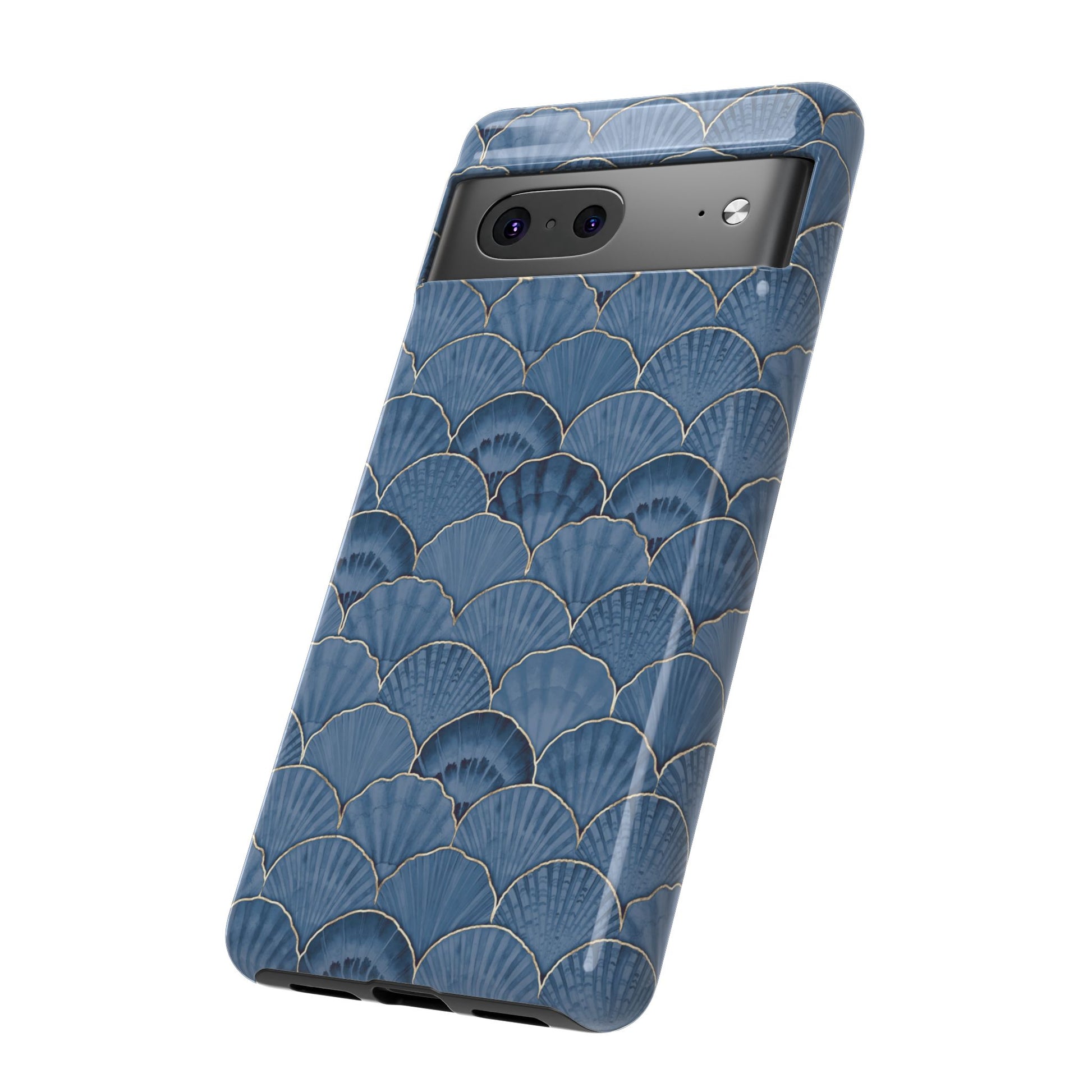Blue Scallop Phone Case for iPhone Samsung Pixel – Art Deco Fan Gold Luxury Aesthetic - JGUS