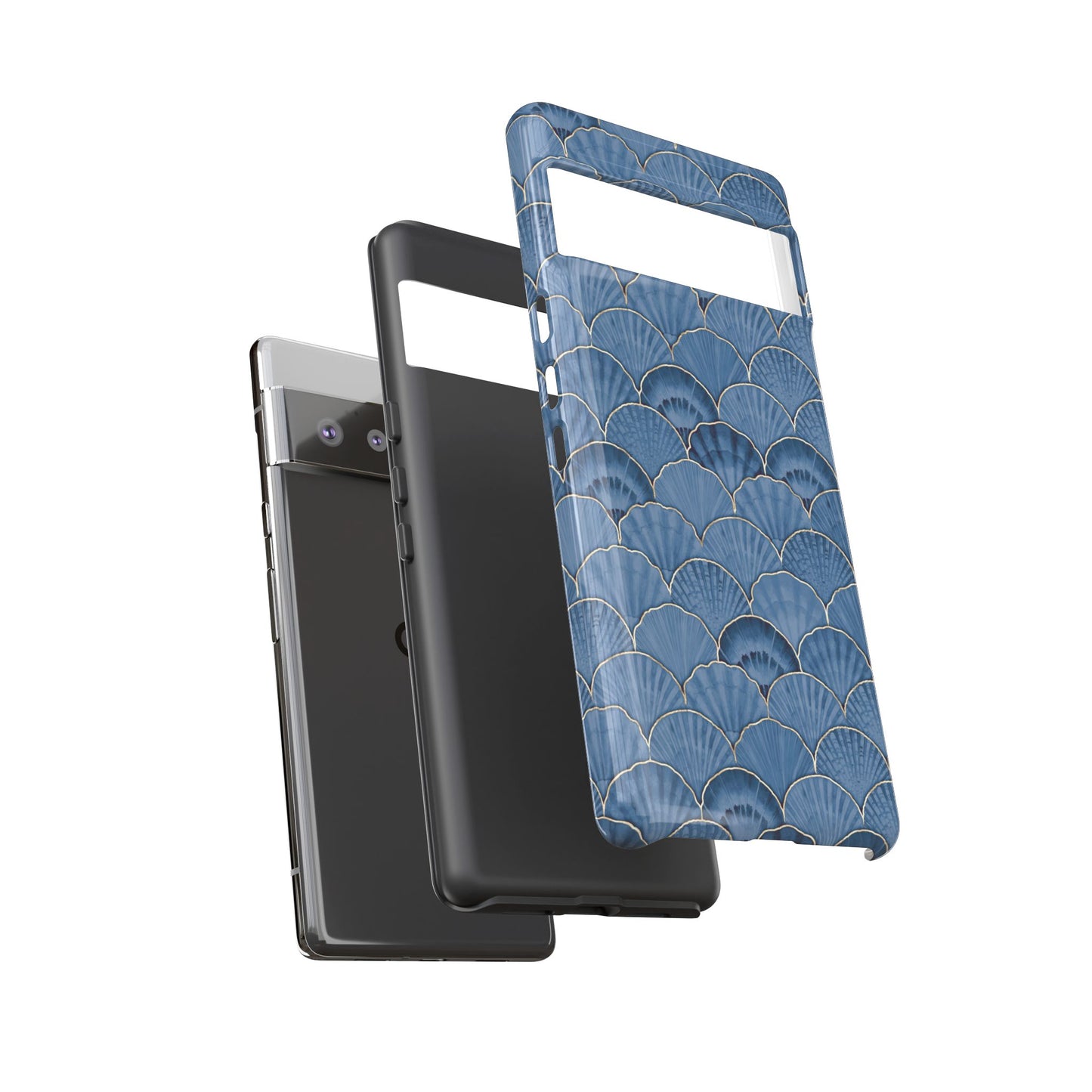 Blue Scallop Phone Case for iPhone Samsung Pixel – Art Deco Fan Gold Luxury Aesthetic - JGUS