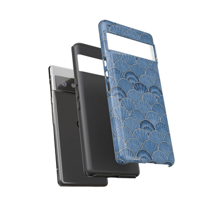 Blue Scallop Phone Case for iPhone Samsung Pixel – Art Deco Fan Gold Luxury Aesthetic - JGUS