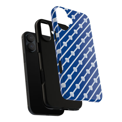 Navy Blue Seashell Phone Case for iPhone Samsung Pixel – Nautical Coastal Stripe Aesthetic - JGUS