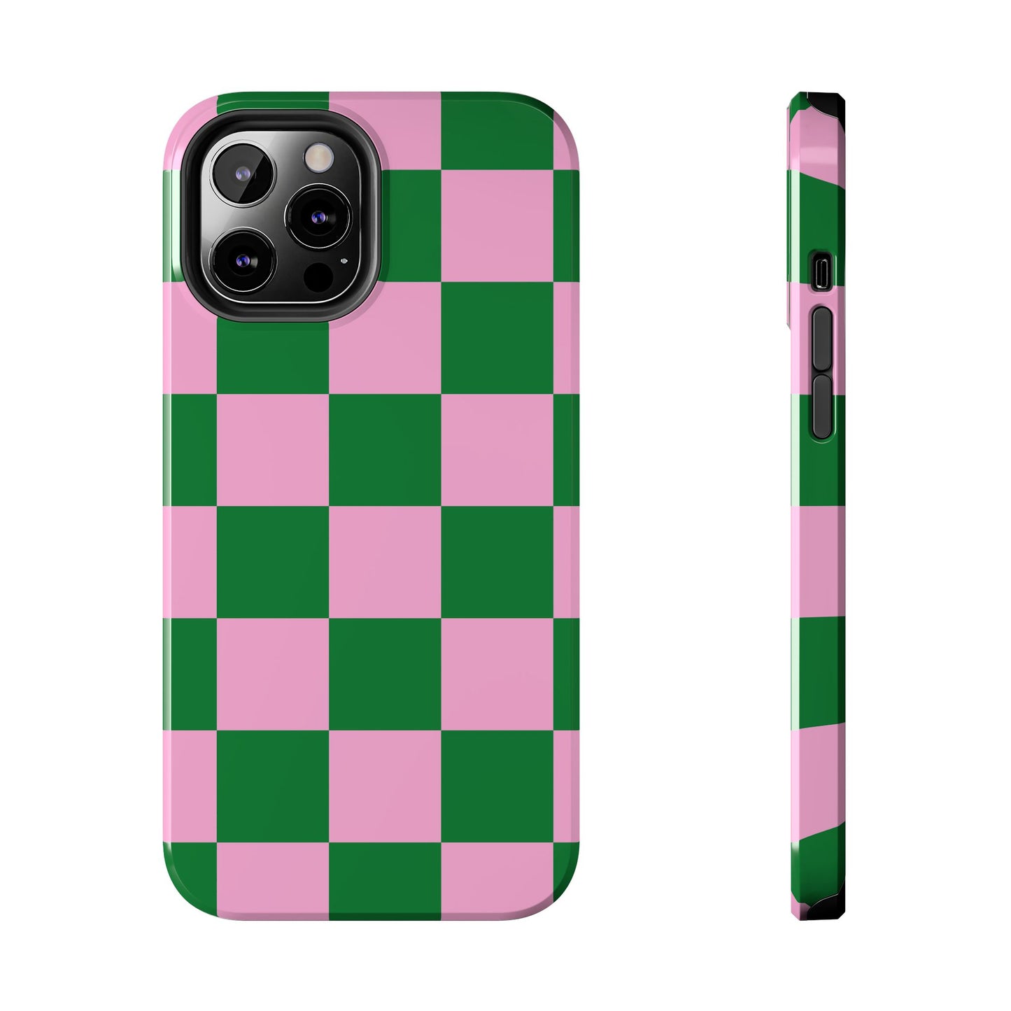 Pink Retro Checkered Phone Case – 90s Aesthetic, Vintage Grid Pattern for iPhone & Samsung