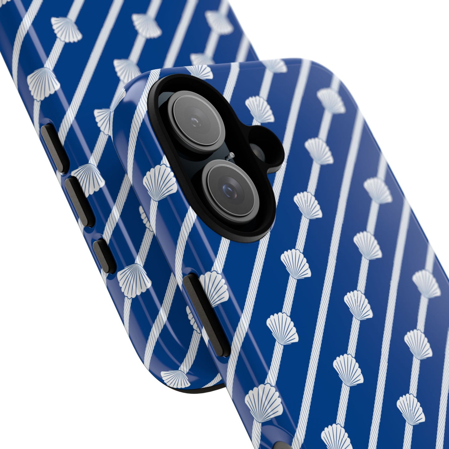 Navy Blue Seashell Phone Case for iPhone Samsung Pixel – Nautical Coastal Stripe Aesthetic - JGUS