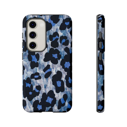 Blue & Black Leopard Print Phone Case – Bold Animal Pattern for iPhone & Samsung