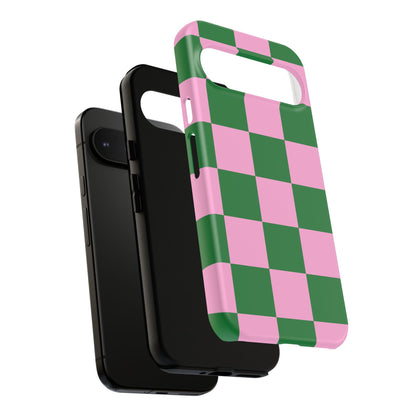 Pink Retro Checkered Phone Case – 90s Aesthetic, Vintage Grid Pattern for iPhone & Samsung - JGUS