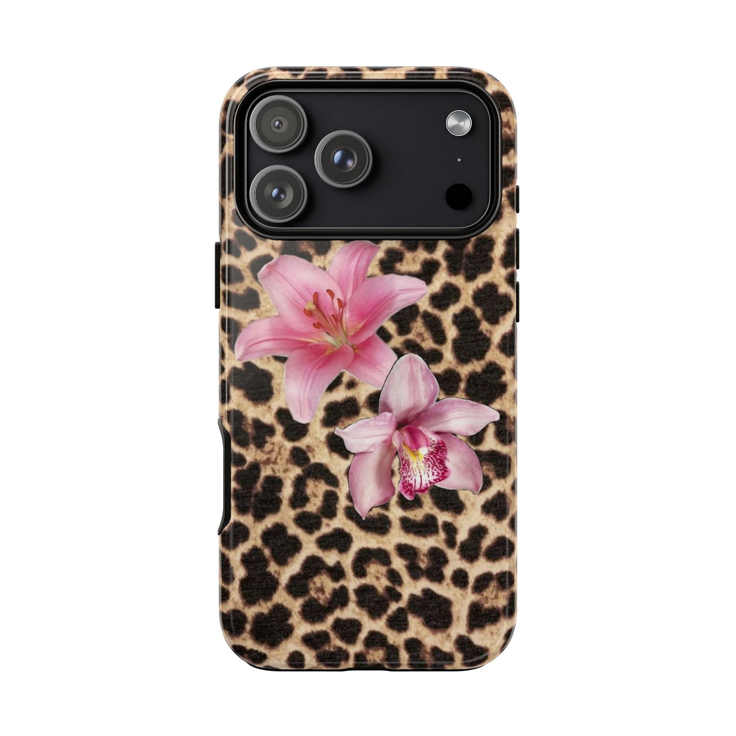 Leopard Print Phone Case with Pink Flowers – Stylish Floral Animal Design for iPhone & Samsung