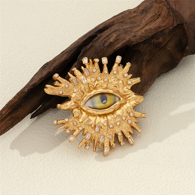 18K Gold-Plated Sunburst Evil Eye Statement Ring | Bold and Unique Design