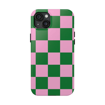 Pink Retro Checkered Phone Case – 90s Aesthetic, Vintage Grid Pattern for iPhone & Samsung