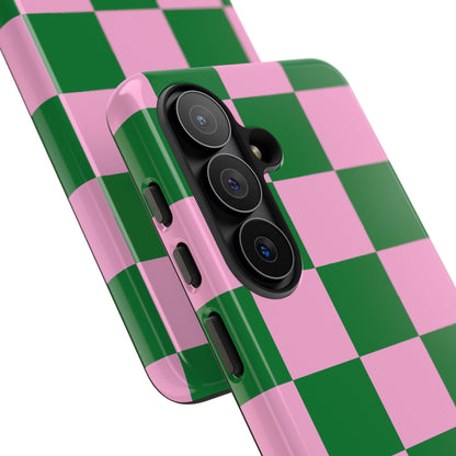 Pink Retro Checkered Phone Case – 90s Aesthetic, Vintage Grid Pattern for iPhone & Samsung - JGUS