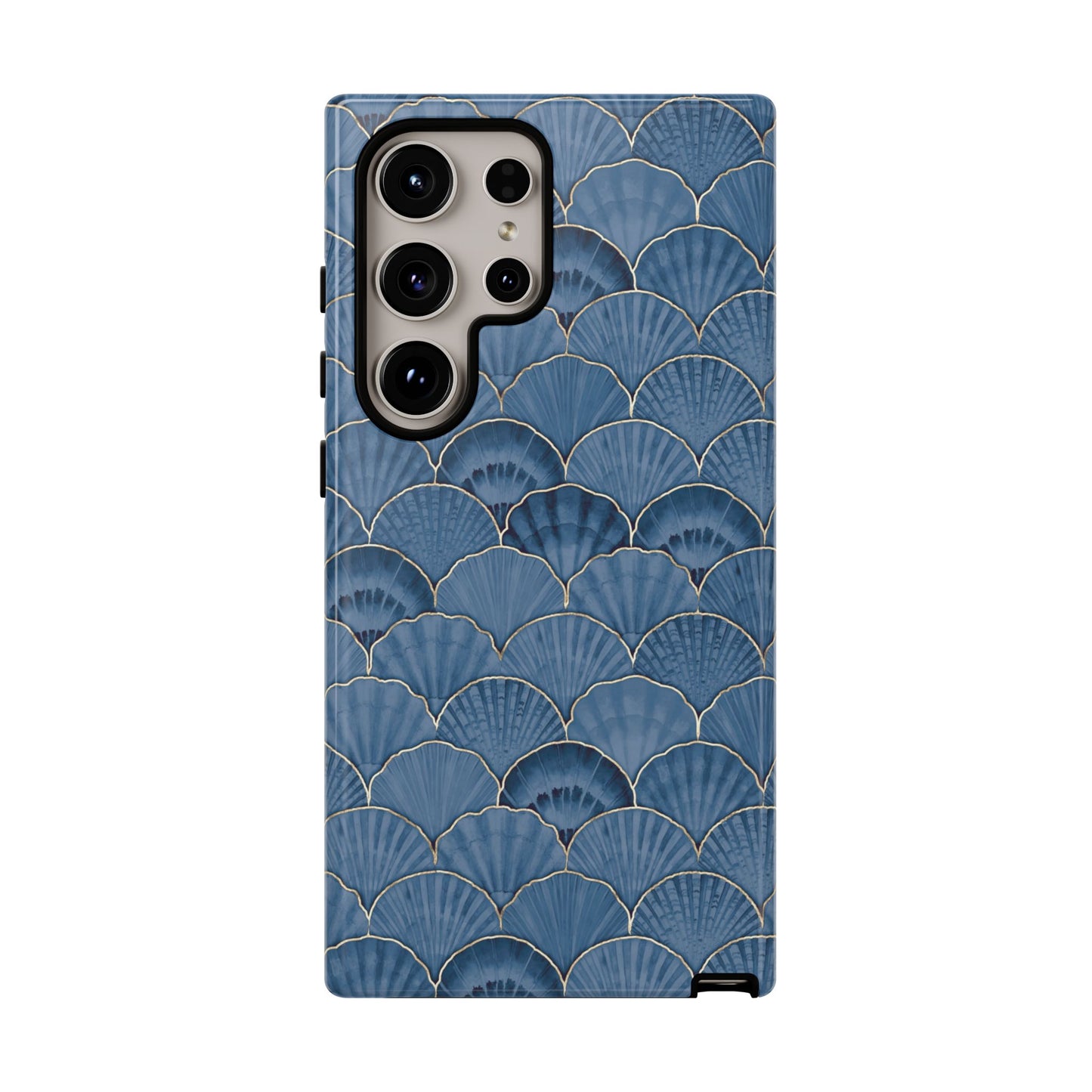 Blue Scallop Phone Case for iPhone Samsung Pixel – Art Deco Fan Gold Luxury Aesthetic - JGUS