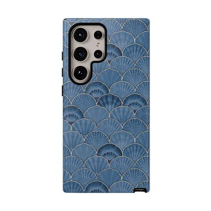 Blue Scallop Phone Case for iPhone Samsung Pixel – Art Deco Fan Gold Luxury Aesthetic - JGUS