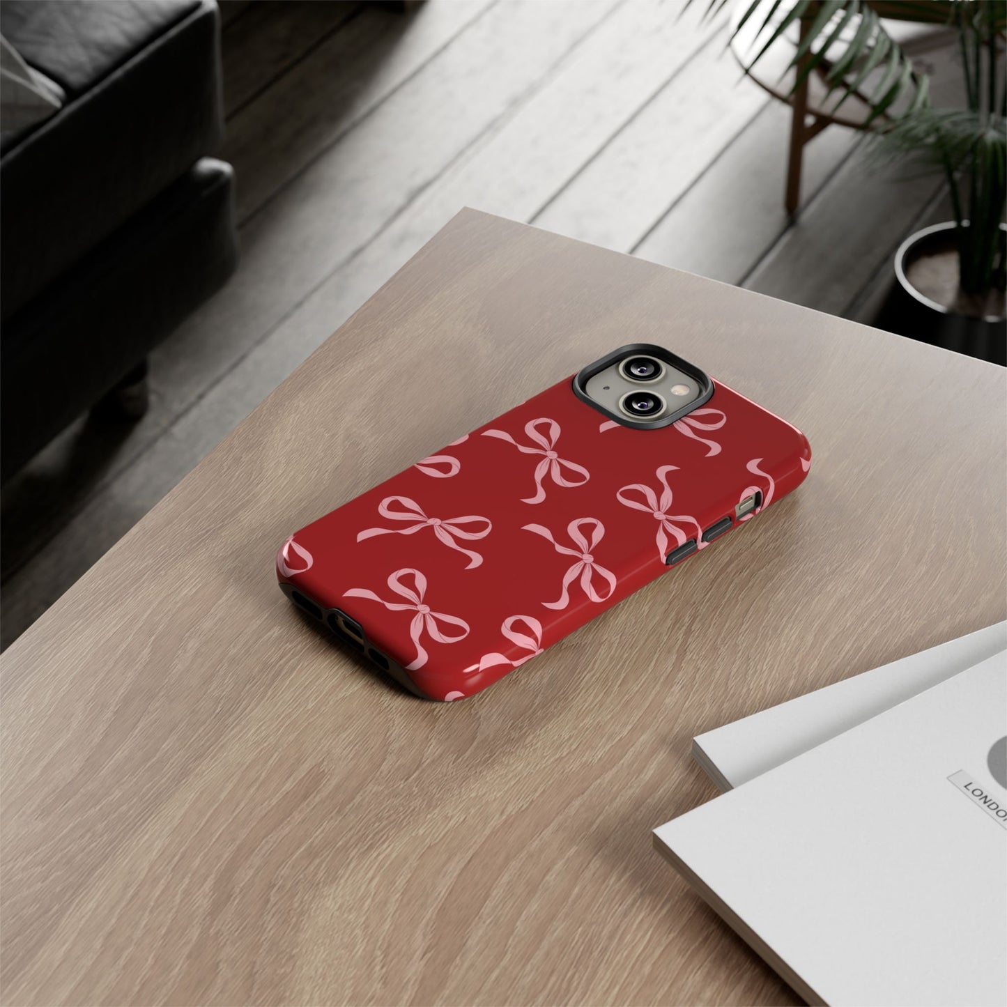 Pink Bows on Red Phone Case - JGUS