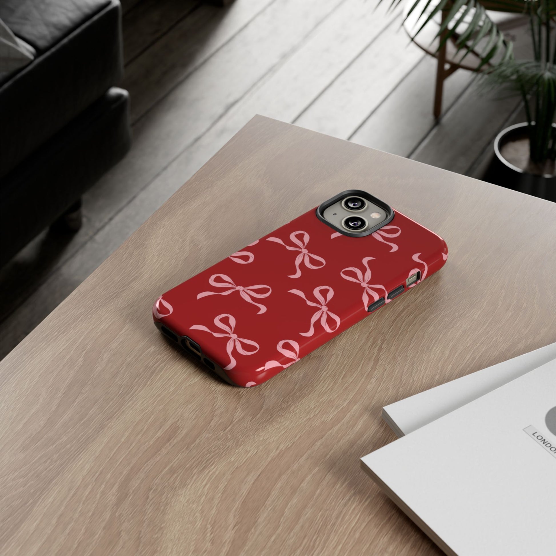 Pink Bows on Red Phone Case - JGUS