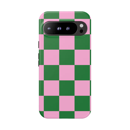 Pink Retro Checkered Phone Case – 90s Aesthetic, Vintage Grid Pattern for iPhone & Samsung - JGUS