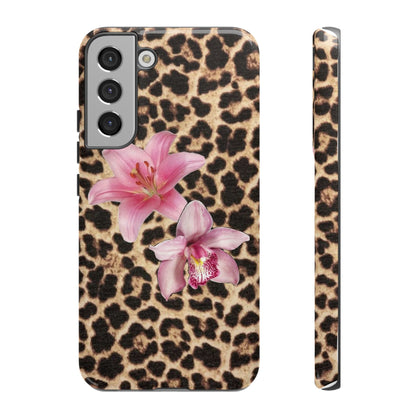 Leopard Print Phone Case with Pink Flowers – Stylish Floral Animal Design for iPhone & Samsung