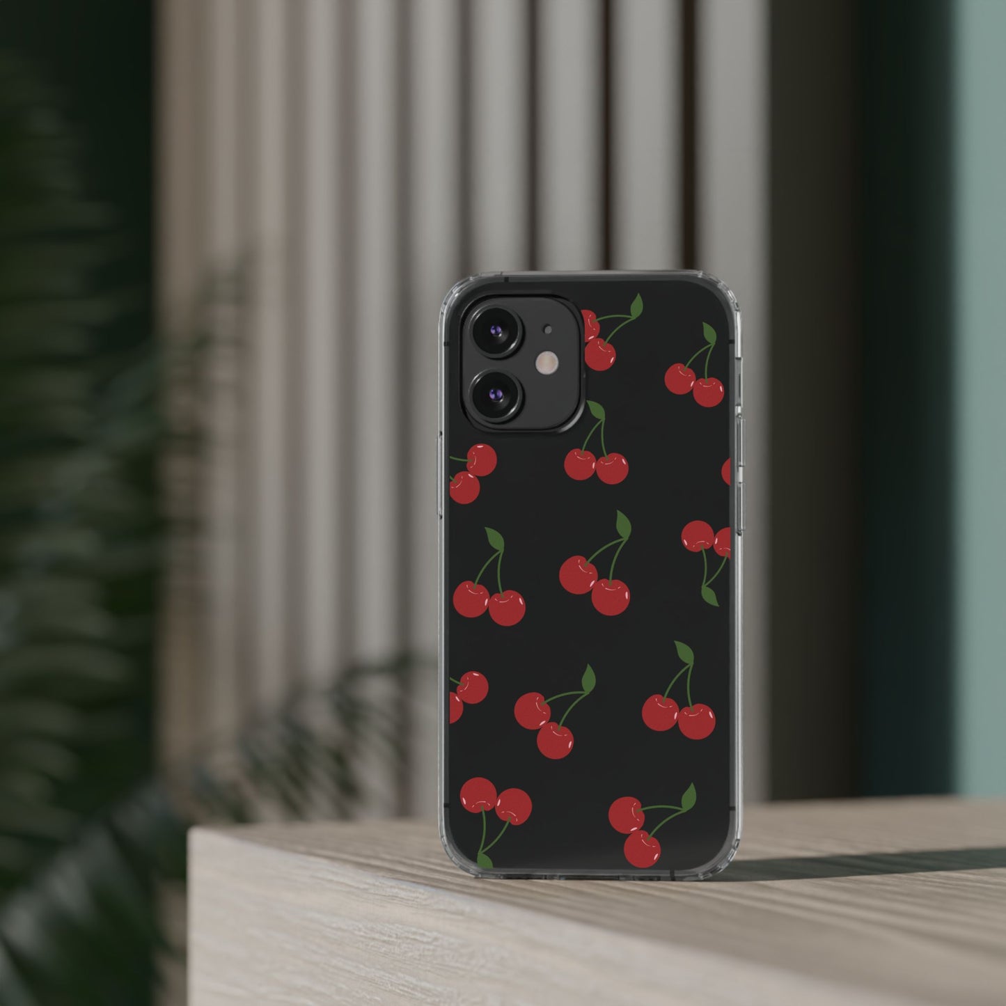 Random Cherry Pattern Clear Phone Case – Playful and Protective