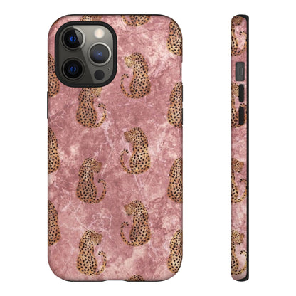 Pink Leopard Print Marble Phone Case – Cute Animal Design for iPhone & Samsung