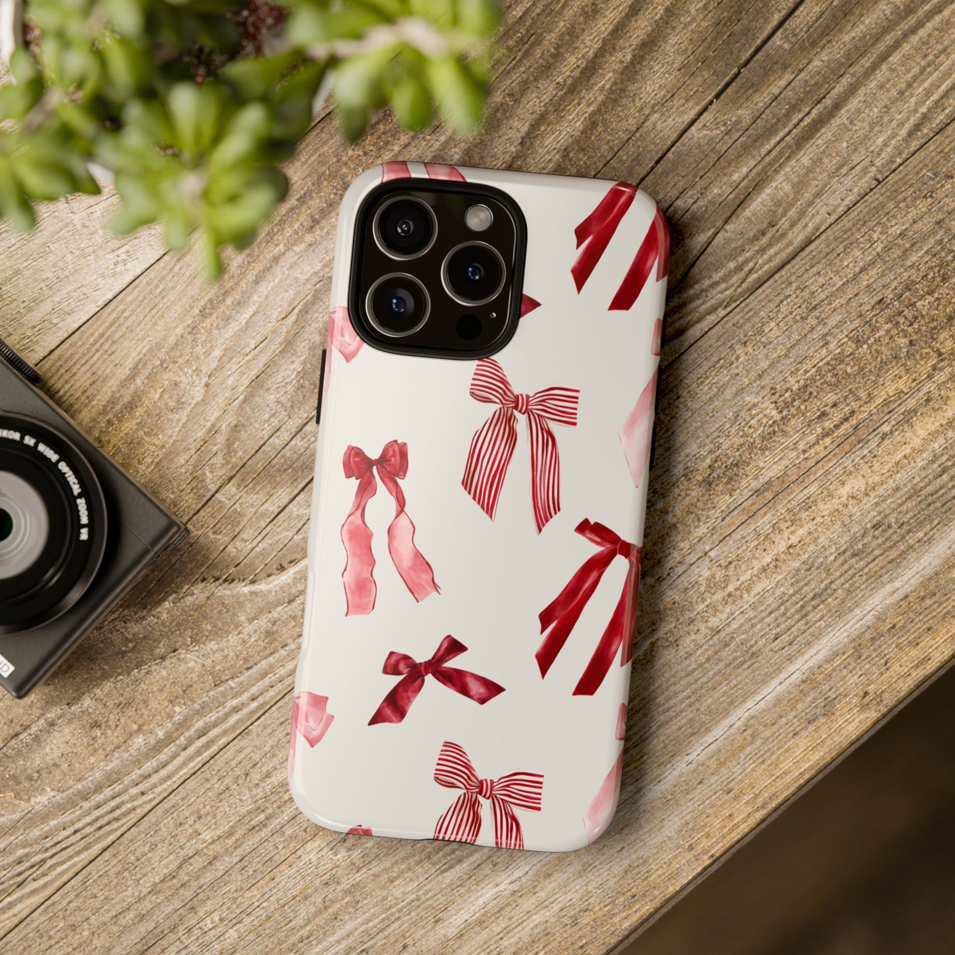 Burgundy Chic Bow Design Phone Case - JGUS