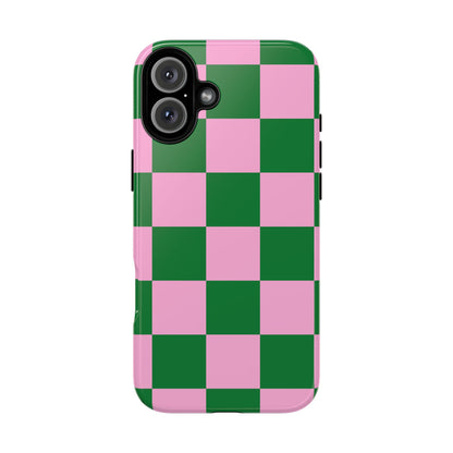 Pink Retro Checkered Phone Case – 90s Aesthetic, Vintage Grid Pattern for iPhone & Samsung - JGUS