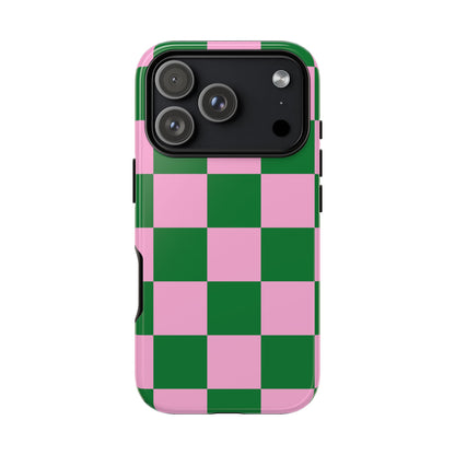 Pink Retro Checkered Phone Case – 90s Aesthetic, Vintage Grid Pattern for iPhone & Samsung - JGUS