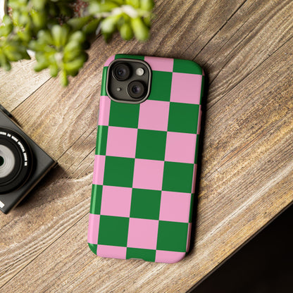 Pink Retro Checkered Phone Case – 90s Aesthetic, Vintage Grid Pattern for iPhone & Samsung - JGUS