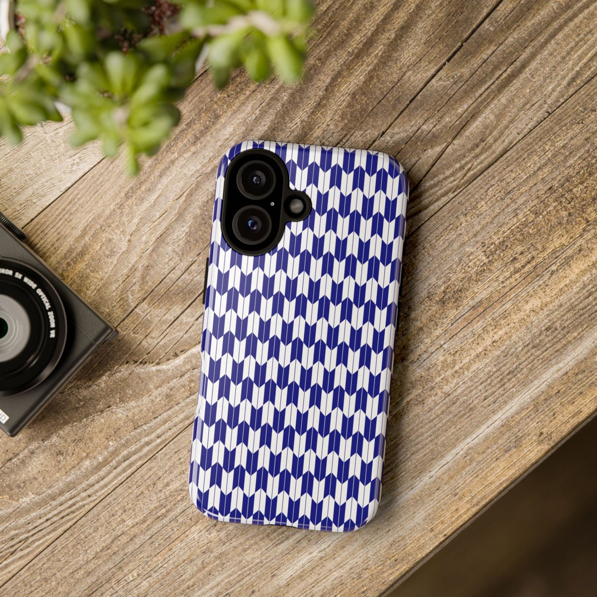 Navy Blue Geometric Phone Case for iPhone Samsung Pixel – Minimal Pattern Modern Aesthetic - JGUS