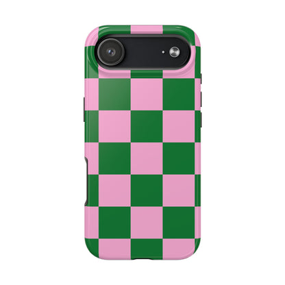 Pink Retro Checkered Phone Case – 90s Aesthetic, Vintage Grid Pattern for iPhone & Samsung
