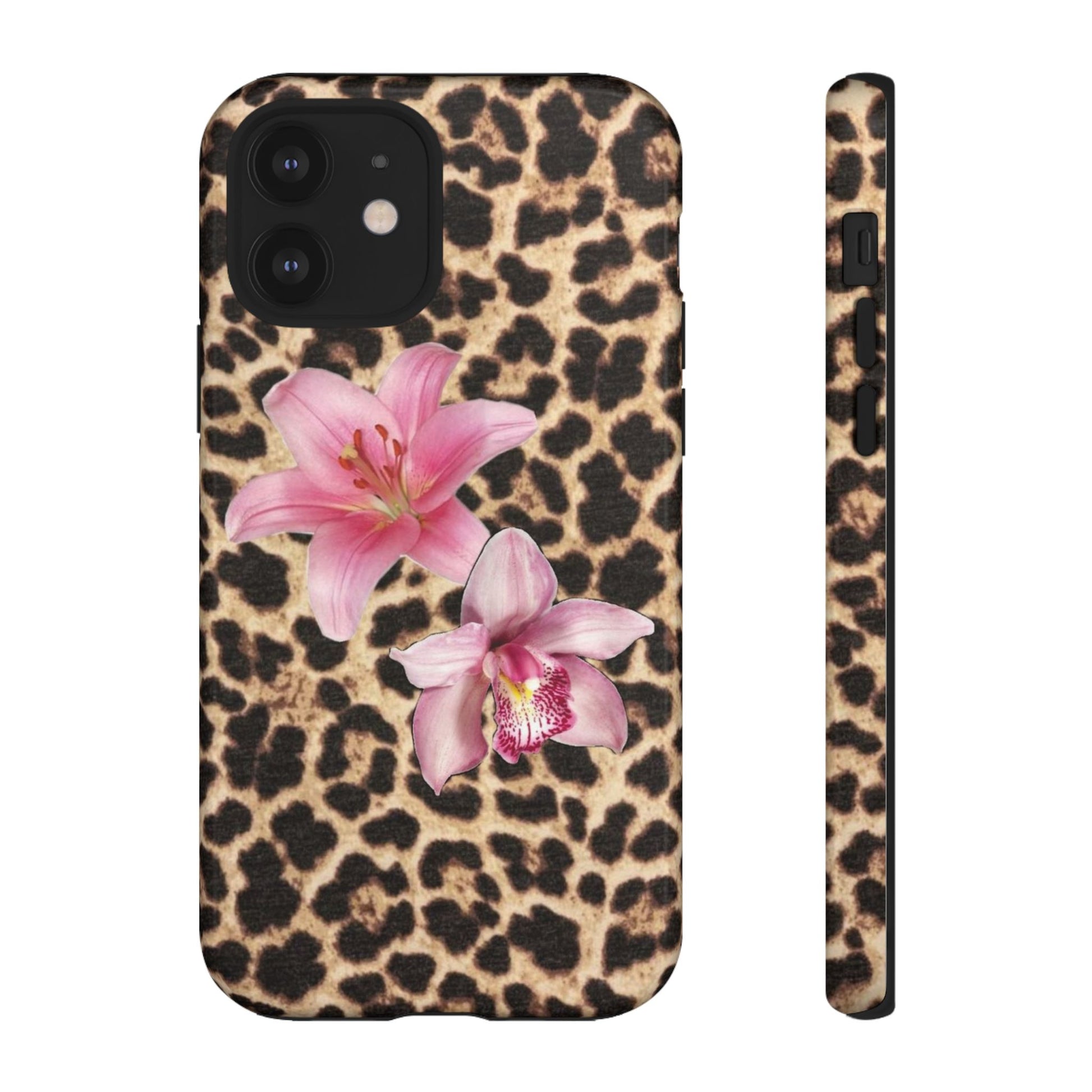 Leopard Print Phone Case with Pink Flowers – Stylish Floral Animal Design for iPhone & Samsung - JGUS