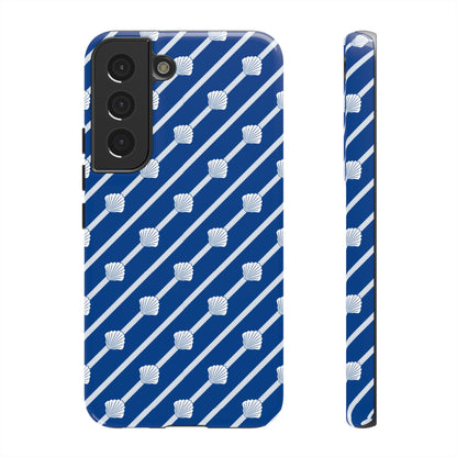 Navy Blue Seashell Phone Case for iPhone Samsung Pixel – Nautical Coastal Stripe Aesthetic - JGUS