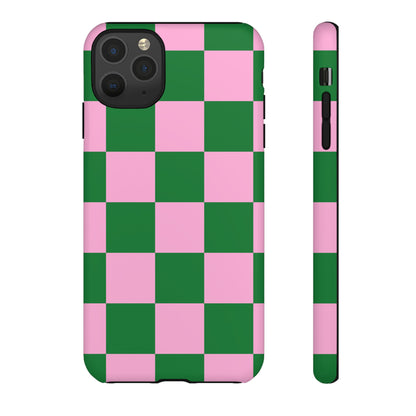 Pink Retro Checkered Phone Case – 90s Aesthetic, Vintage Grid Pattern for iPhone & Samsung - JGUS