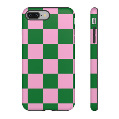 Pink Retro Checkered Phone Case – 90s Aesthetic, Vintage Grid Pattern for iPhone & Samsung - JGUS