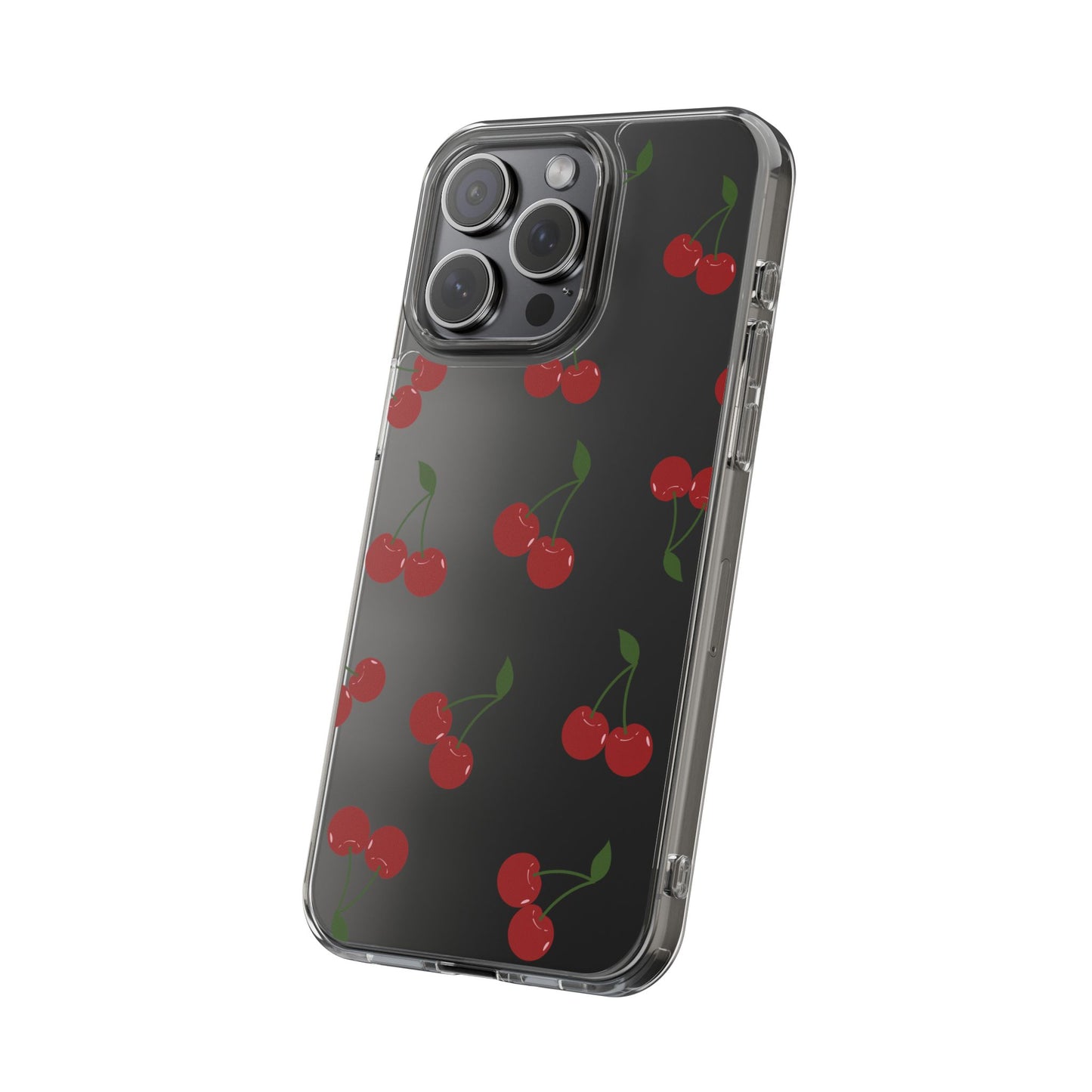 Random Cherry Pattern Clear Phone Case – Playful and Protective