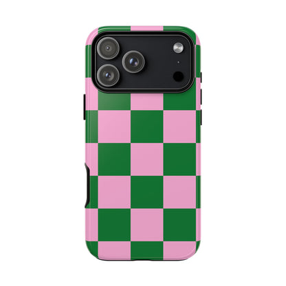 Pink Retro Checkered Phone Case – 90s Aesthetic, Vintage Grid Pattern for iPhone & Samsung - JGUS