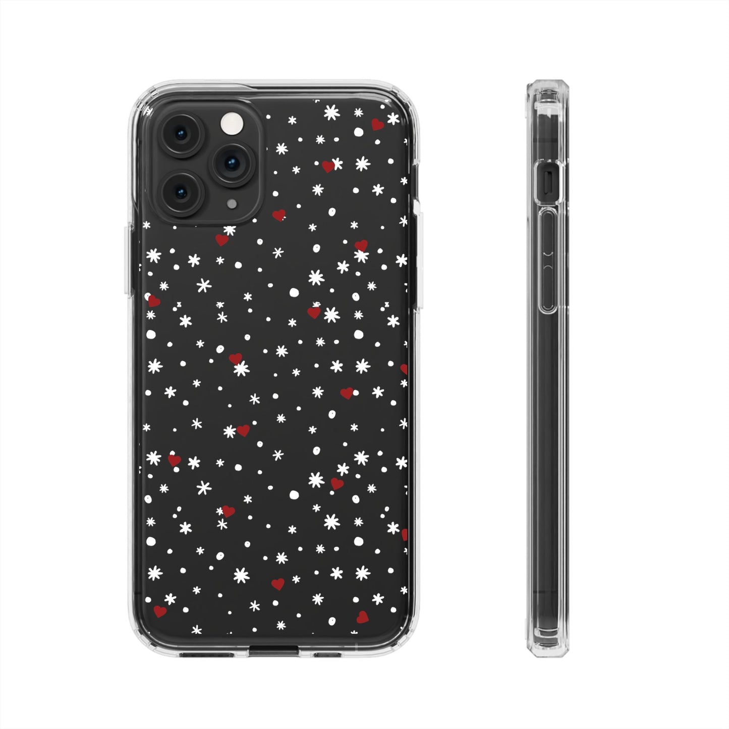 Snowy Hearts Clear Phone Case