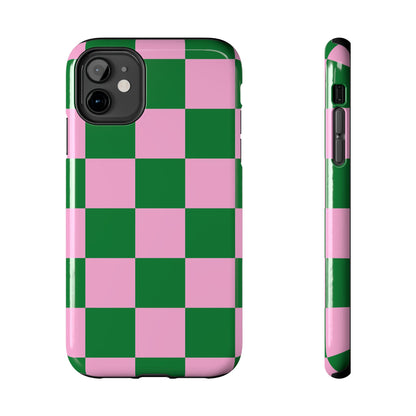 Pink Retro Checkered Phone Case – 90s Aesthetic, Vintage Grid Pattern for iPhone & Samsung