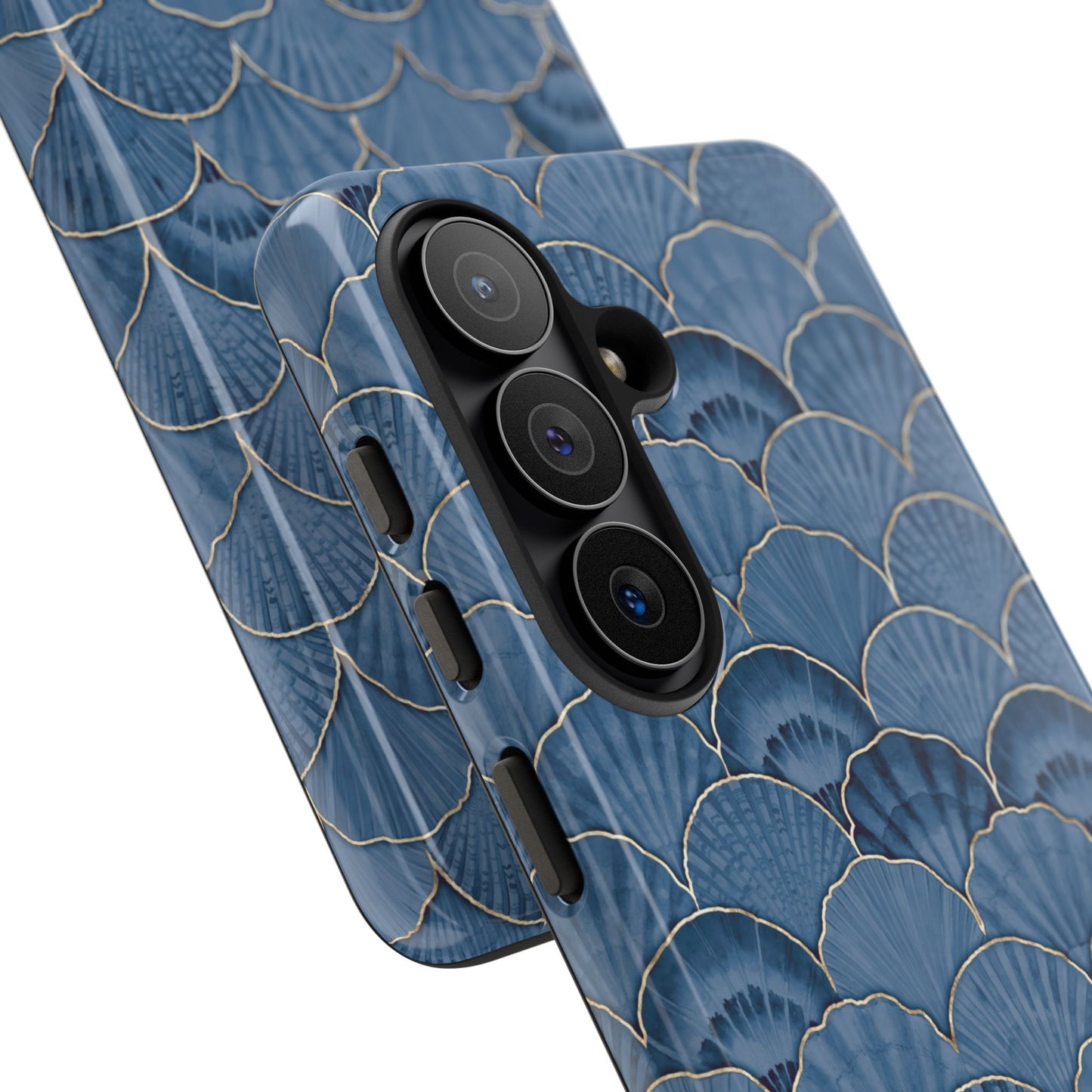 Blue Scallop Phone Case for iPhone Samsung Pixel – Art Deco Fan Gold Luxury Aesthetic - JGUS