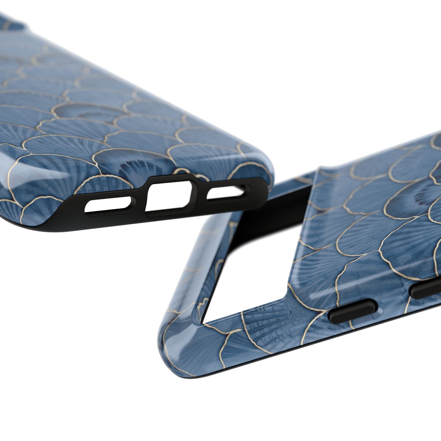 Blue Scallop Phone Case for iPhone Samsung Pixel – Art Deco Fan Gold Luxury Aesthetic - JGUS